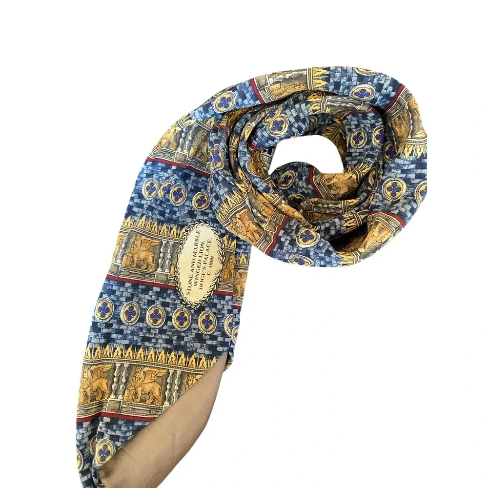 UNICEF‎ Mens Silk Tie Blue Gold Winged Lion Doge's Palace Architecture USA Made